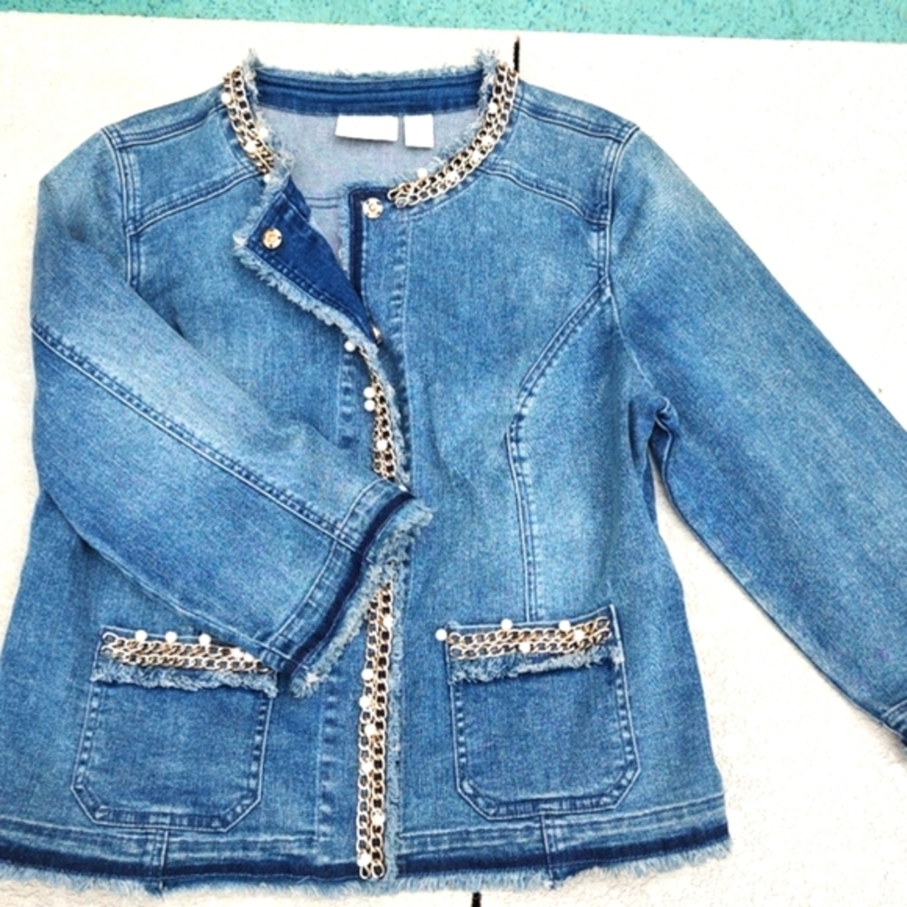 Chicos chain and pearl jean jacket - Picture 2 of 5